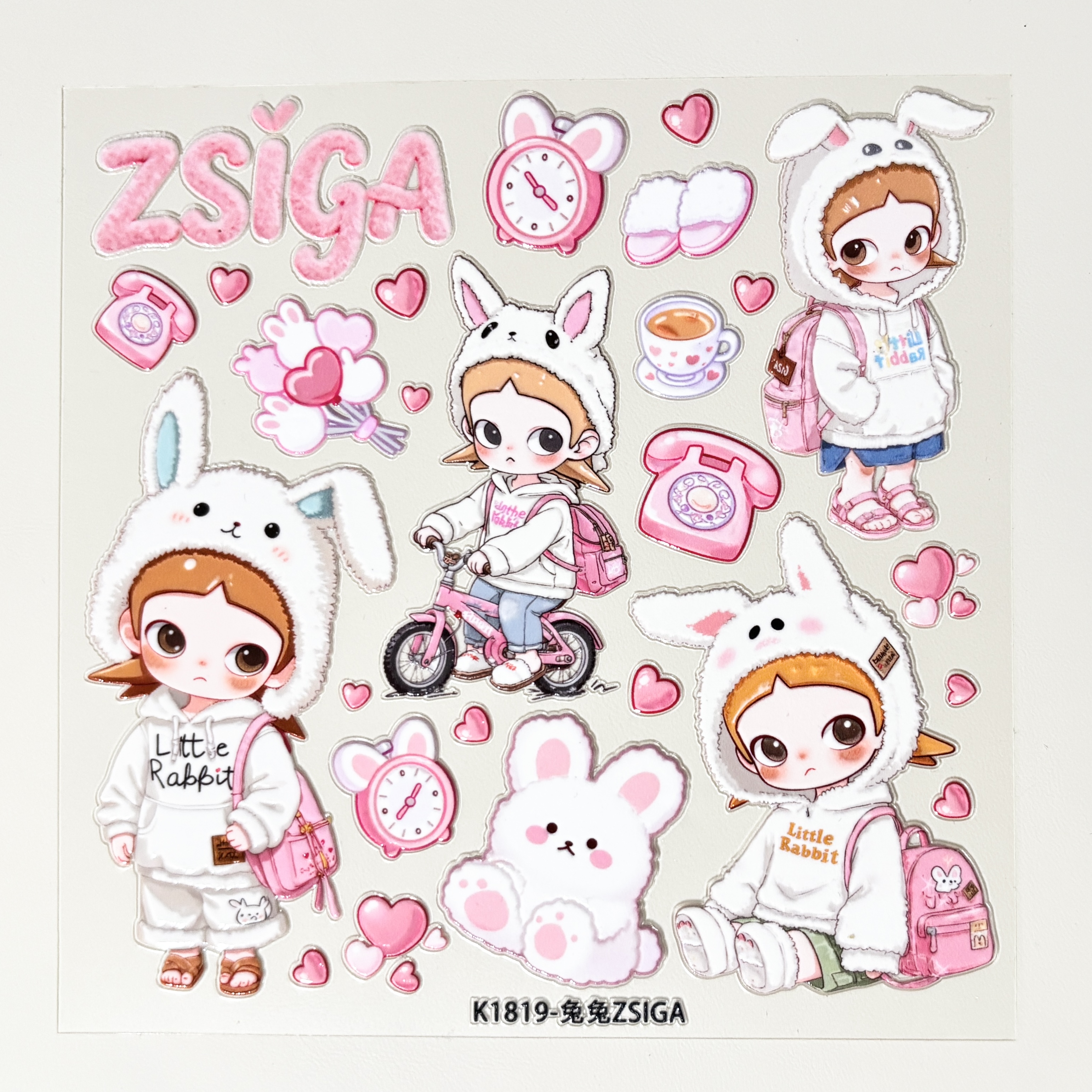 Du家定制DIY手工兔兔嘎子大卡5D浮雕果冻立体贴纸装饰背卡