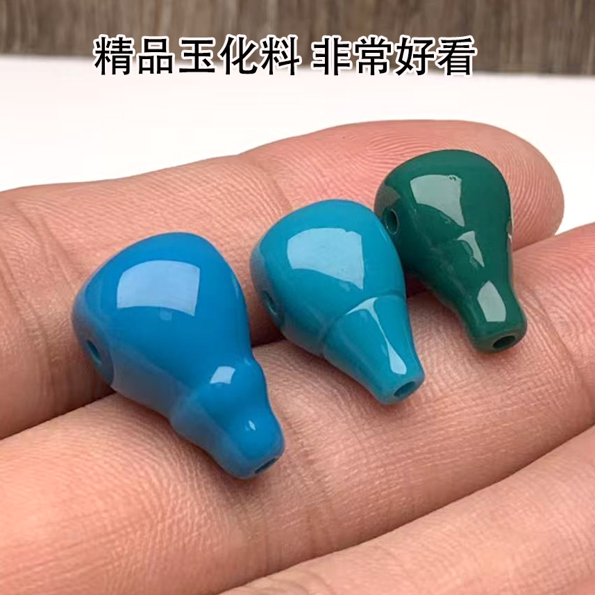 绿松石三通配件高瓷玉化暴力蓝色绿松三通地狱绿色松石配饰10m11