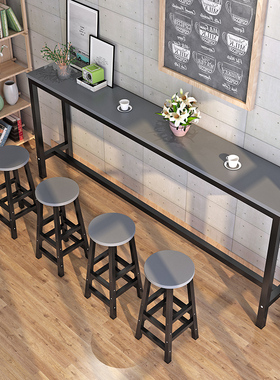 吧台桌家用靠墙奶茶店桌椅组合长条高脚桌商用酒吧台吧台窄桌阳台