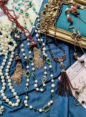 复古宫廷风多层长款水晶毛衣链