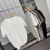 外贸男装 冰丝舒适 夏季 古百搭亨利领休闲针织衫 潮 美式 短袖 重磅