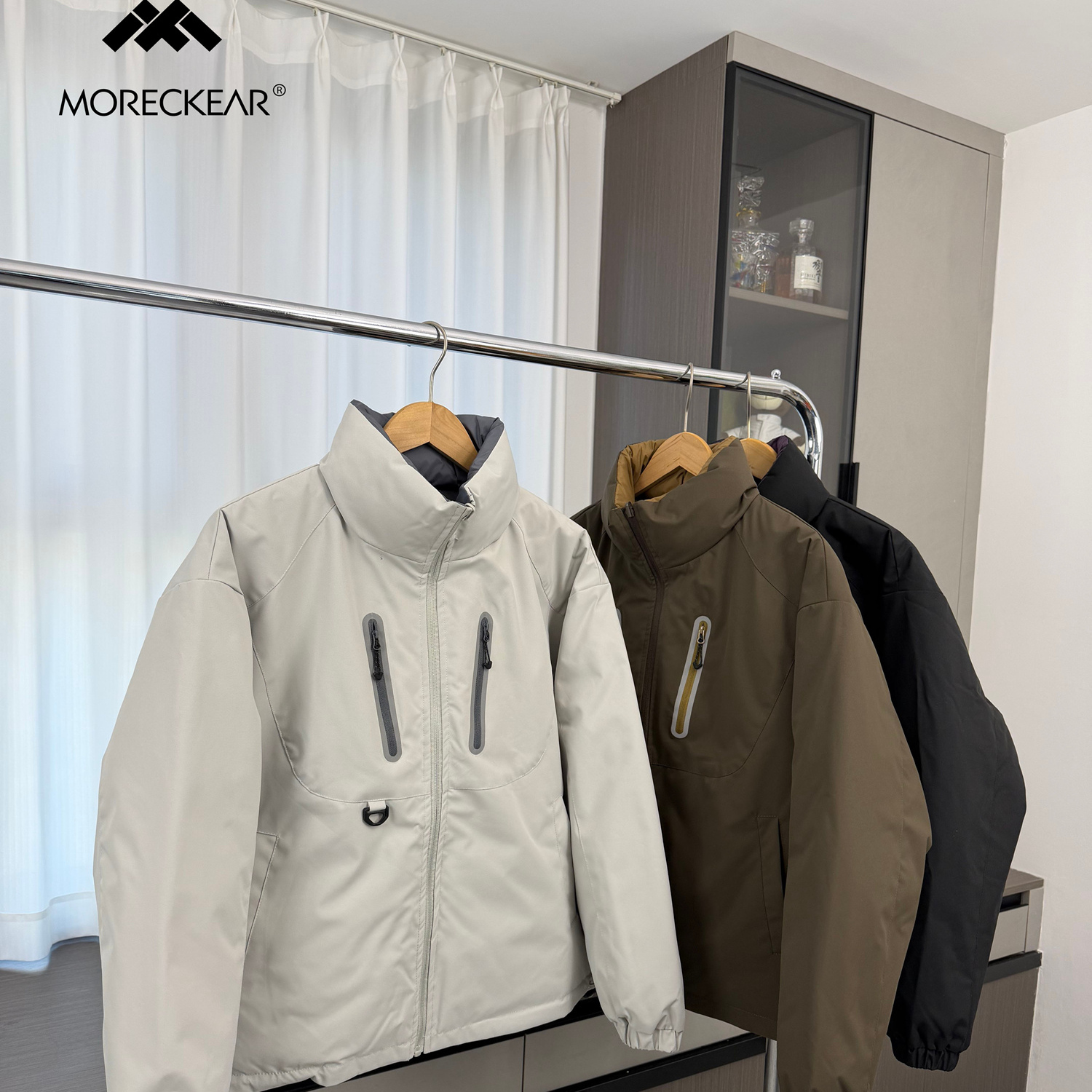 户外机能！双面可穿！外贸男装冬季情侣款立领防风宽松羽绒服外套