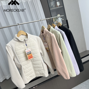 拼接设计!秋冬女士外贸羊毛絮片气绒衣夹棉保暖修身棉服外套