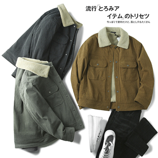 自留推荐！加厚羊羔绒！外贸男装秋冬休闲工装翻领灯芯绒夹克外套