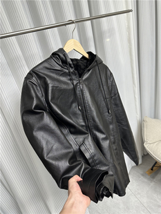 秋冬男士 厚实保暖 外贸机车风休闲加绒连帽皮衣夹克潮 福利 特价