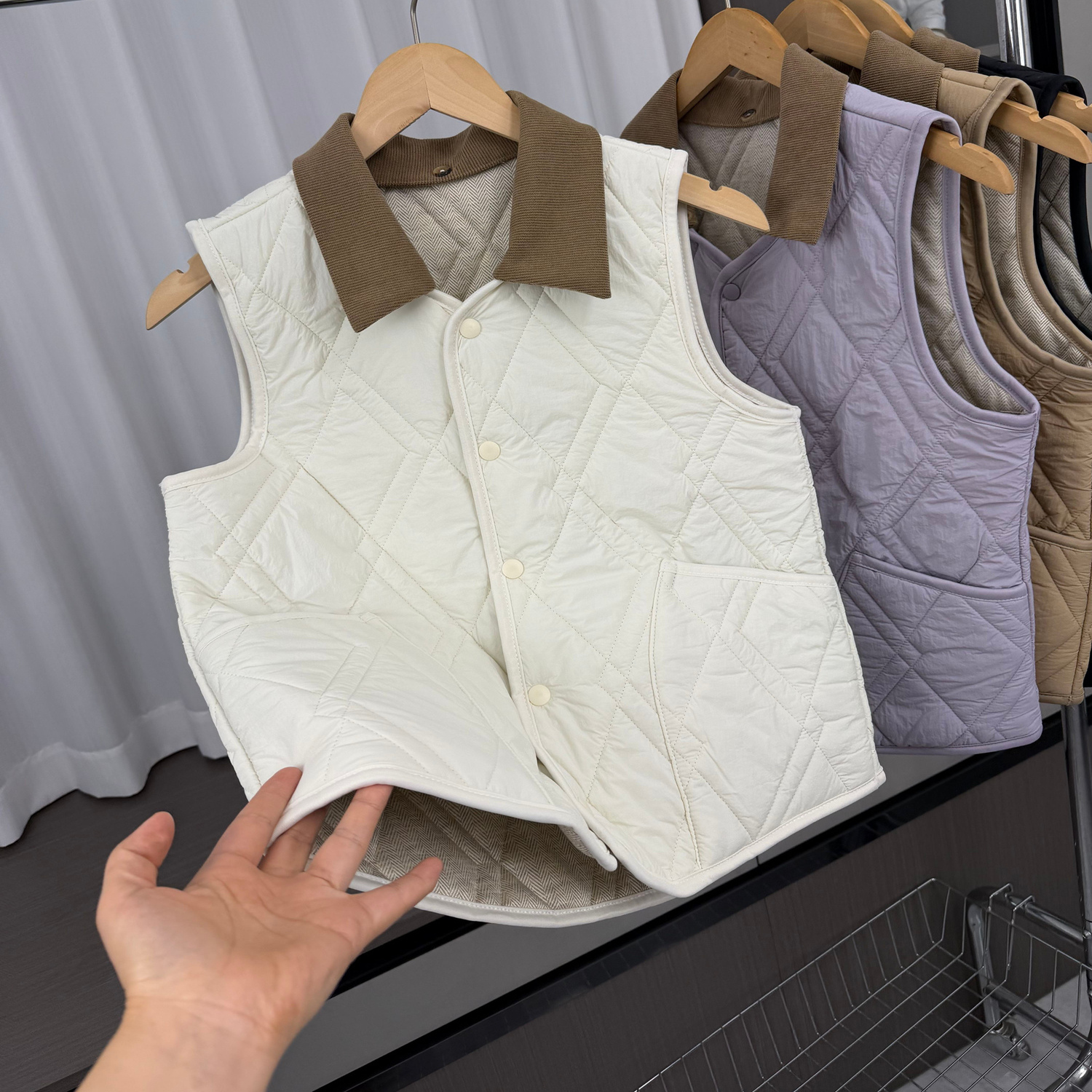 绵羊毛填充！轻奢高端！秋冬男士外贸翻领绗缝保暖防风马甲背心