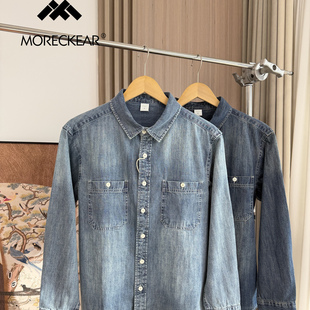 100全棉水洗 衬衫 春季 外贸牛仔休闲长袖 薄外套 男士 日系复古