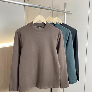 长袖 B备单品 秋冬纯色百搭舒适保暖打底衫 外贸男装 T恤 双面德绒