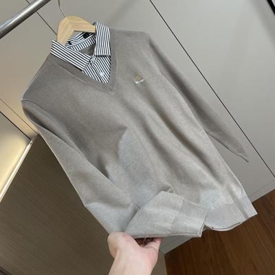 弹力包芯纱假两件套头毛衣