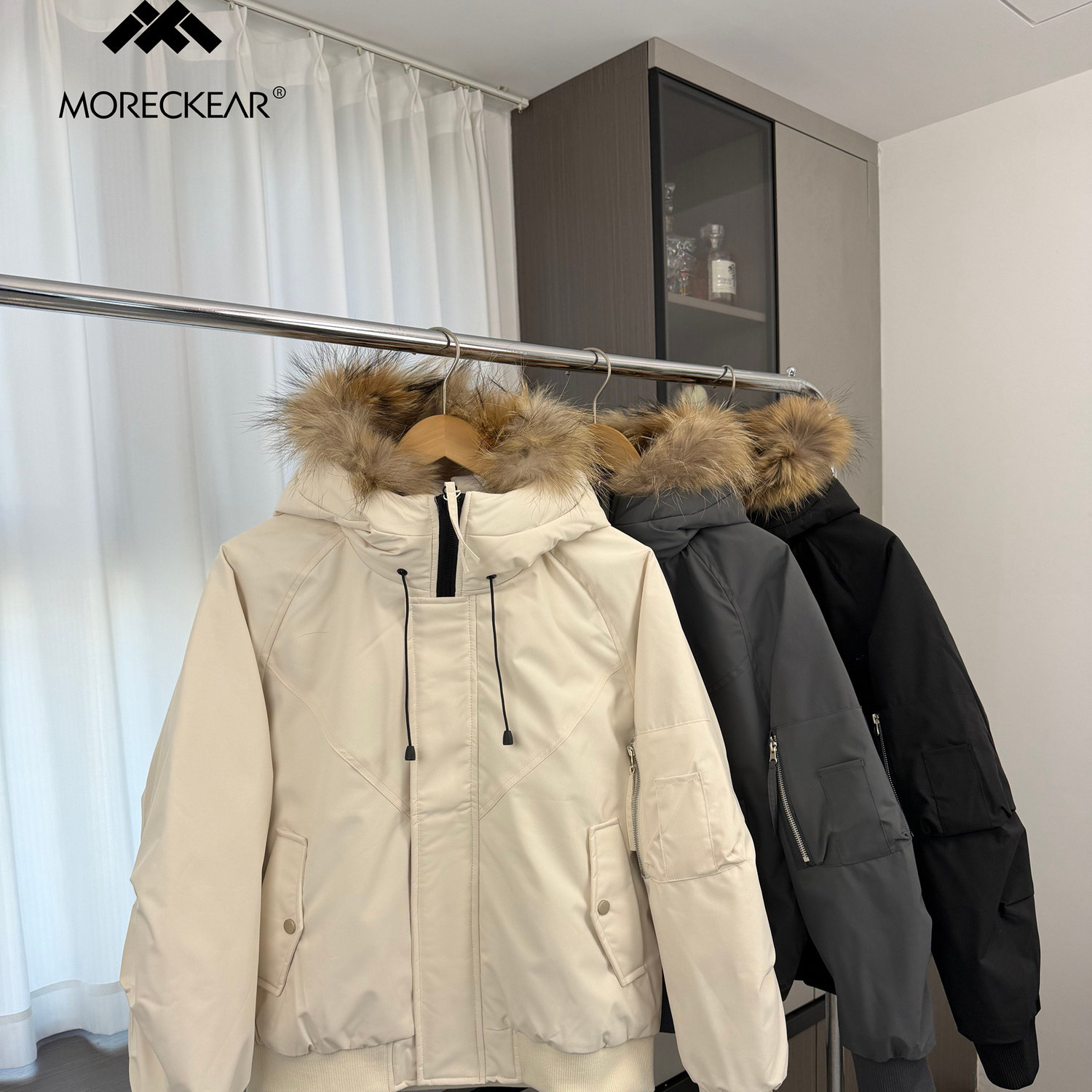 美式复古！三防科技面料！外贸男装冬季大毛领派克飞行羽绒服外套