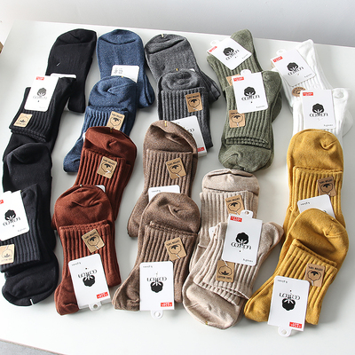 传写弹力纯色休闲运动中筒袜子