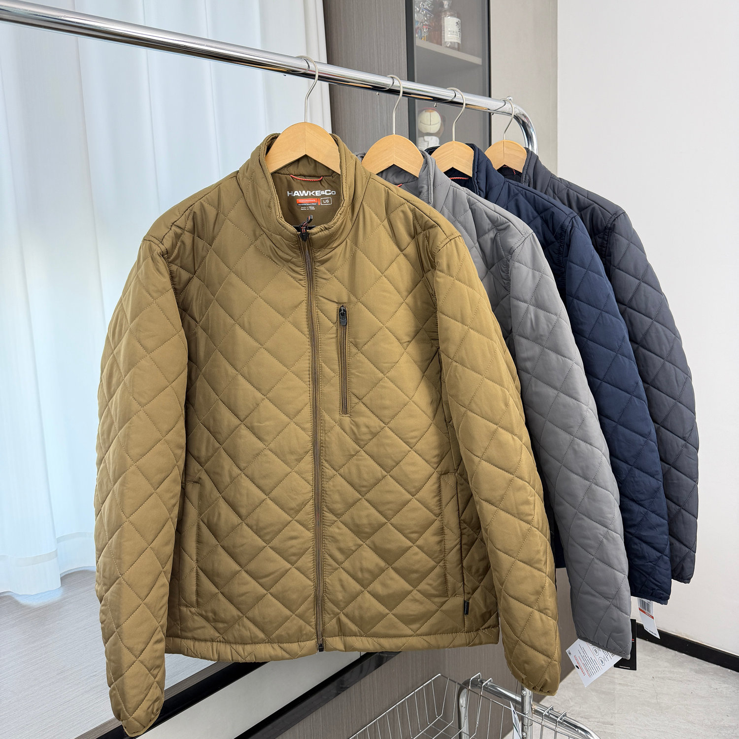 欧美订单！菱形绗线！外贸男装秋冬轻便保暖休闲立领夹棉外套棉衣