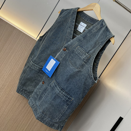 日系咔叽！重磅水洗做旧！外贸男装春季情侣复古百搭休闲牛仔马甲