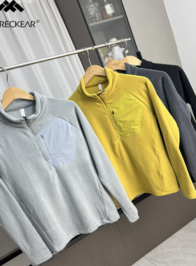 户外飞禽！压胶口袋！外贸男装秋冬半拉链立领保暖抓绒衣打底衫潮