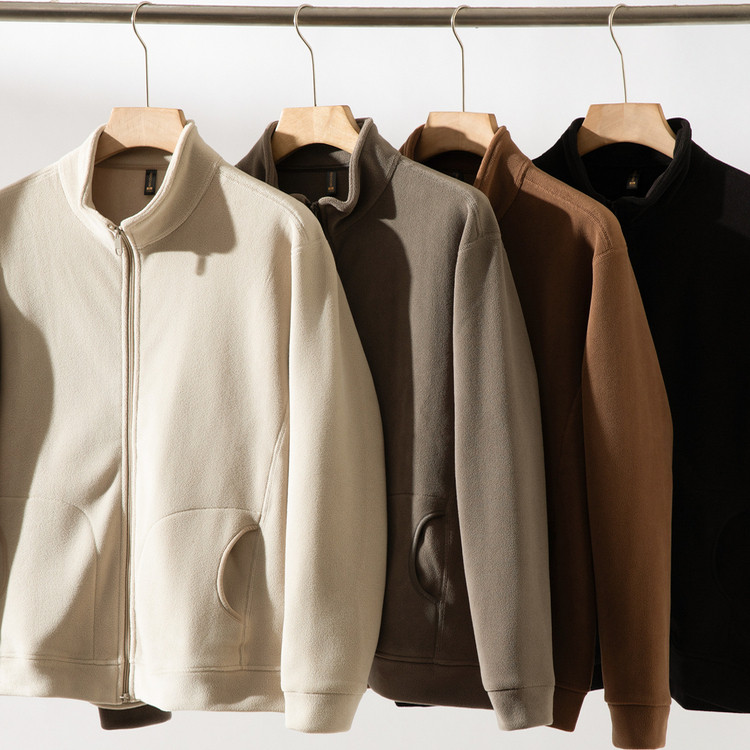 大厂订单！蓄热锁温！外贸男装秋冬双面摇粒绒立领加绒保暖外套潮