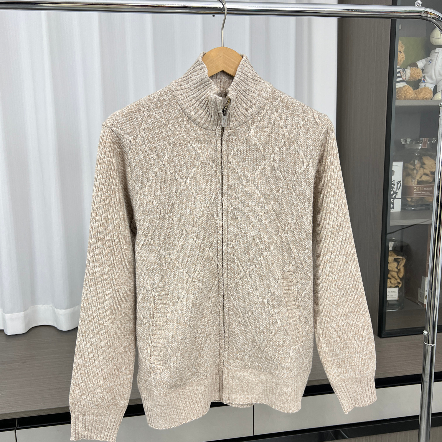 口碑推荐！加绒加厚！外贸男装秋冬轻商务休闲针织开衫毛衣外套潮