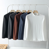 B备打底衫 T恤潮 秋冬纯色半高领柔软保暖长袖 双面德绒 外贸男装