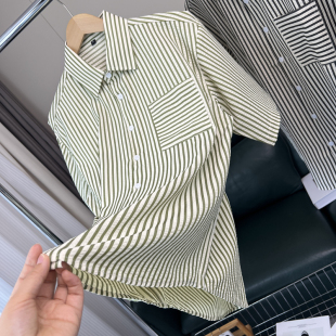 夏季 外贸男装 情侣款 透气百搭休闲短袖 潮 诚意满满 衬衫 清爽条纹