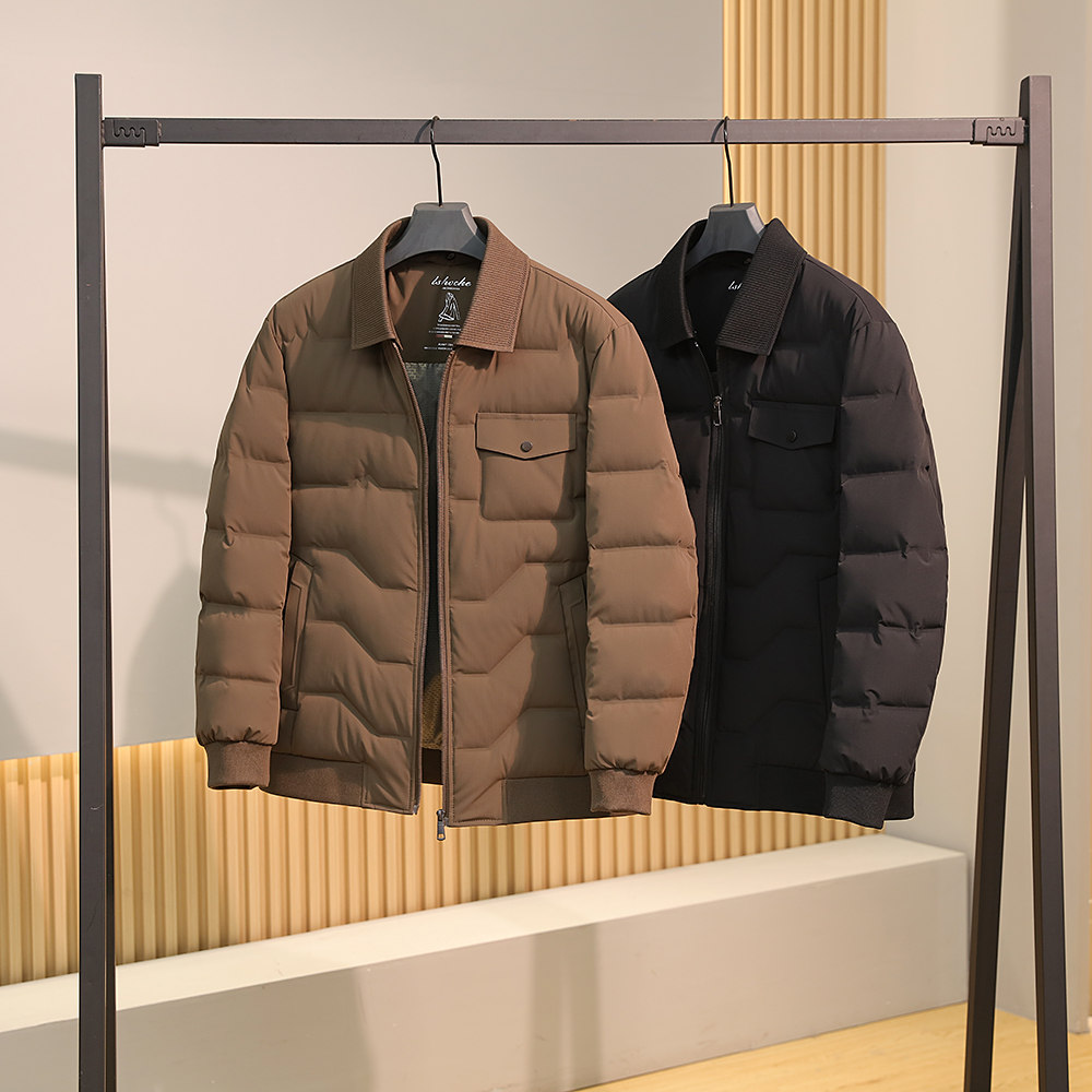 高蓬松90鸭绒翻领保暖羽绒服外套