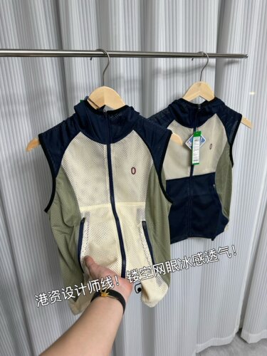 外贸撞色防晒连帽马甲背心