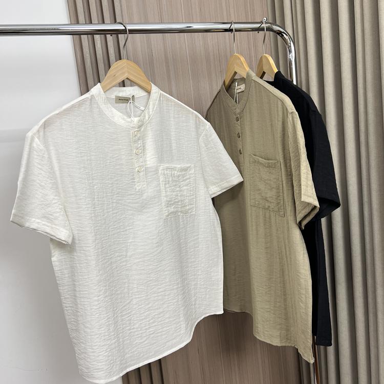 简约亚麻短袖宽松薄透气衬衫