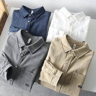 春季 复古重磅 男士 外贸纯棉磨毛休闲翻领长袖 品质出众 衬衫 美式