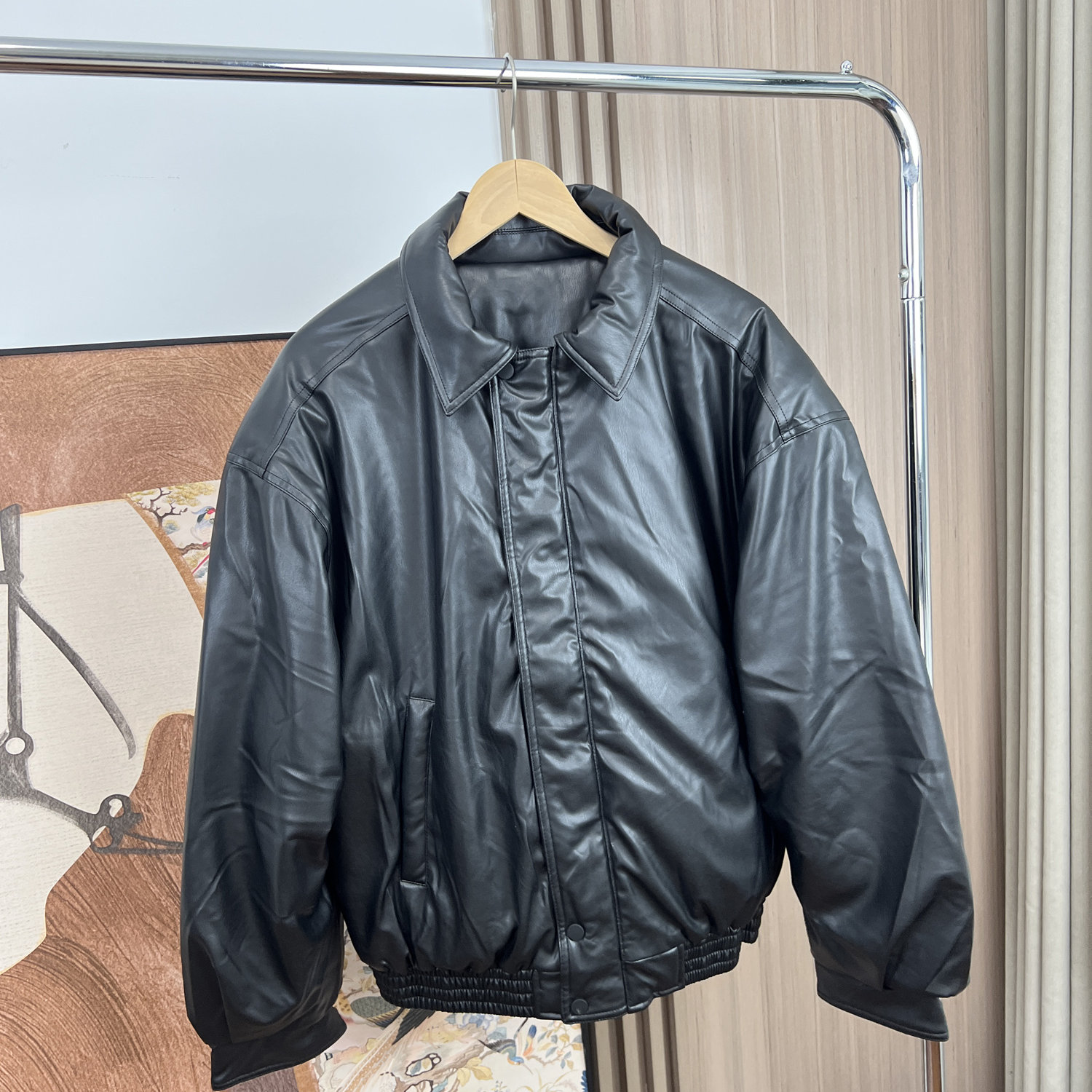 柜699！细腻柔软！ 外贸男装秋冬休闲保暖加厚机车PU仿皮棉服外套