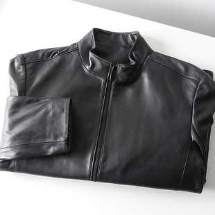 男士 秋季 外贸立领商务休闲真皮皮衣夹克外套潮 进口绵羊皮 高端