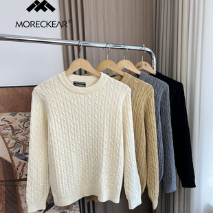 有腔调！立体编织麻花！外贸男装秋冬纯色保暖舒适圆领毛衣针织衫