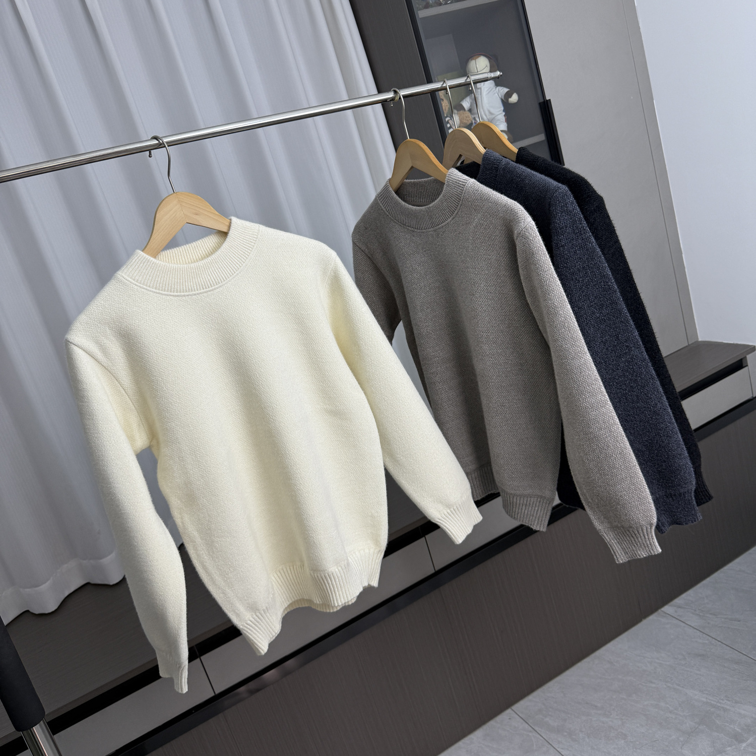 ODM公司单！细腻舒适！外贸男装秋冬加厚加绒圆领保暖针织衫毛衣