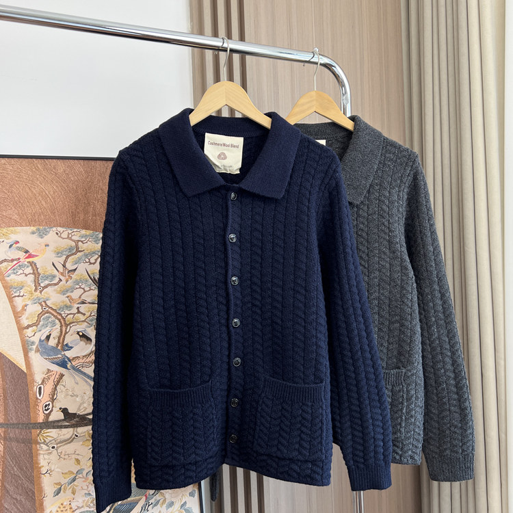 百搭加厚翻领开衫针织衫外套