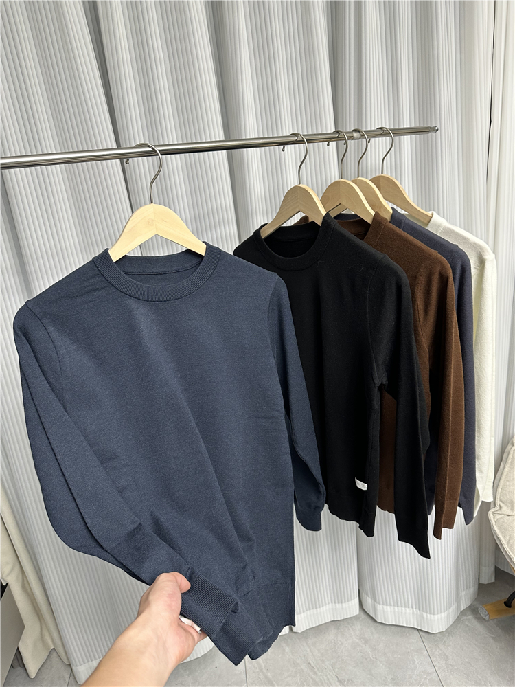 男士外贸纯色套头圆领针织毛衣