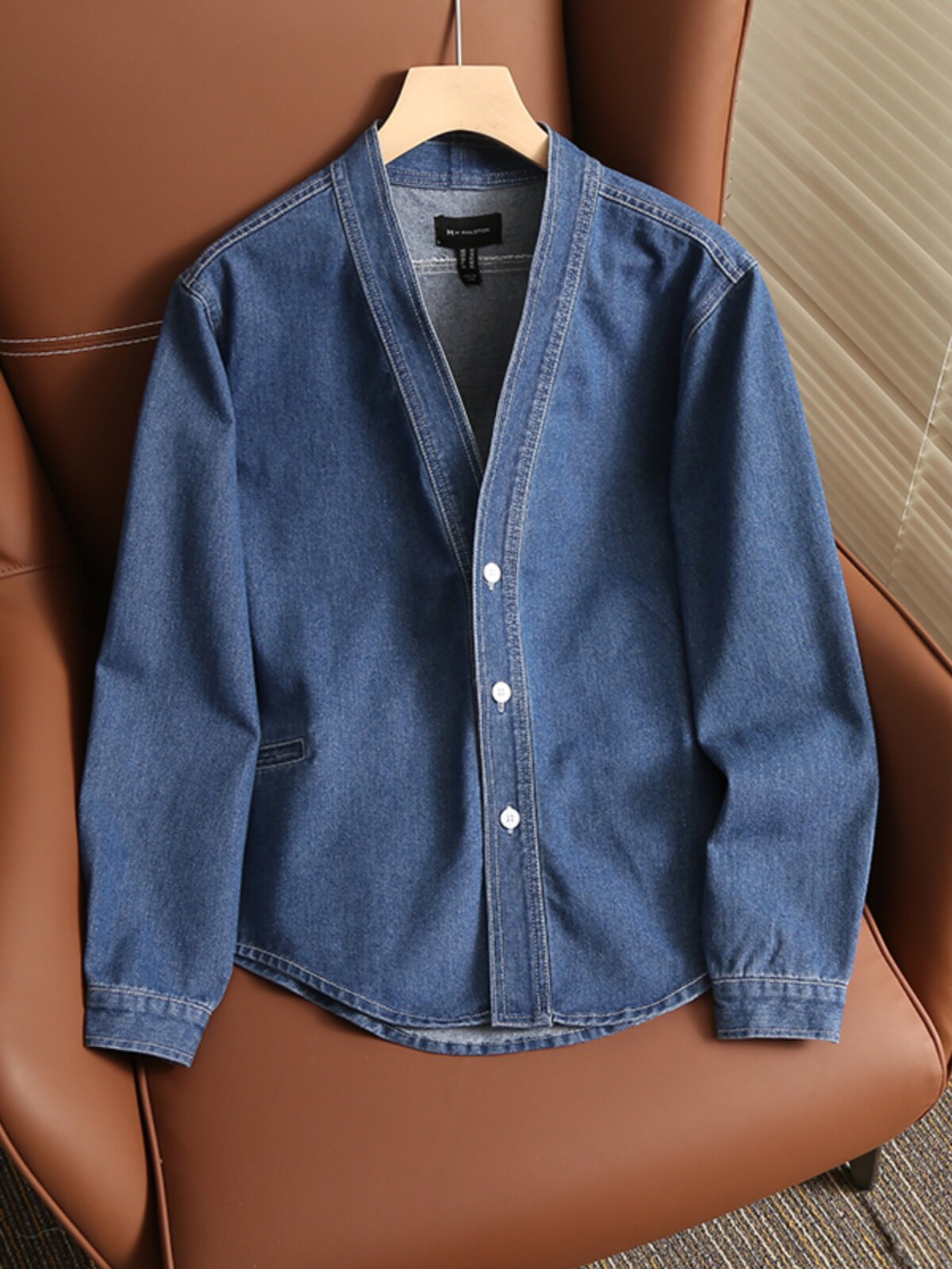 무거운 것들 승복과 청바지의 조합 봄 남성 대외 무역 워시 로브 브이넥 가디건 재킷