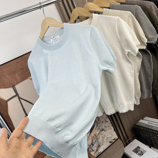 轻奢儒雅!高密高弹! 外贸男装夏季纯色圆领休闲针织衫短袖T恤潮