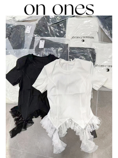 onones高端女装 下摆蕾丝拼接短袖 修身 背后蕾丝T恤 2026小众设计款
