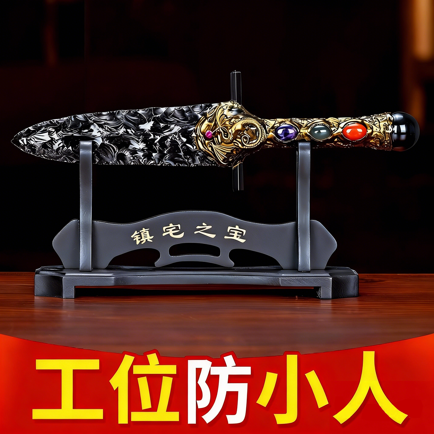 天然黑曜石刀防小人物件办公室工位桌面情绪稳定器防借运招财神器,家居饰品,装饰摆件,淘宝优惠券,粉丝福利购,淘宝优惠卷