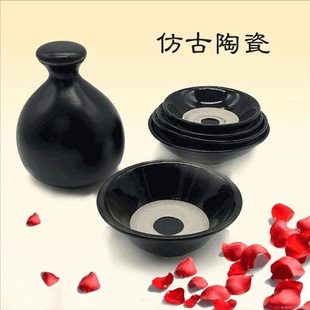 仿古酒碗古代酒碗土陶碗蒸碗调料碗火锅扣肉碗乞丐摔酒碗粗陶黑色