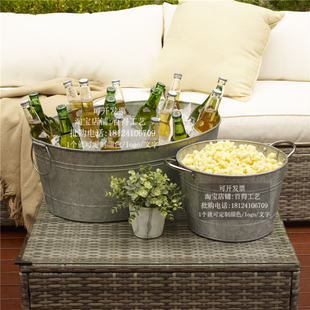 Galvanized Oval Beverage Tub做旧复古啤酒冰桶镀锌椭圆形饮料盆