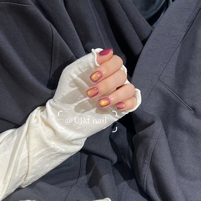 纯手工秋冬显白玫瑰金玻璃珠猫眼美甲穿戴甲短款2025新款高级感