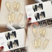 纯手工立体十字架猫眼渐变修女磨砂美甲穿戴甲贵气长款 高级感