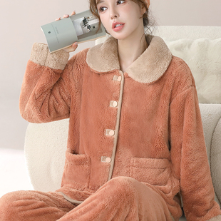 法兰绒睡衣女秋冬2025新款高级感小个子加绒加厚可外穿家居服套装
