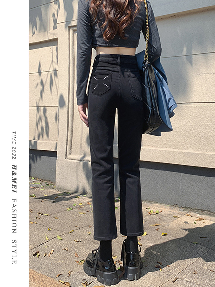 黑色直筒牛仔裤女春秋2025年新款高腰显瘦薄款窄版修身阔腿烟管裤