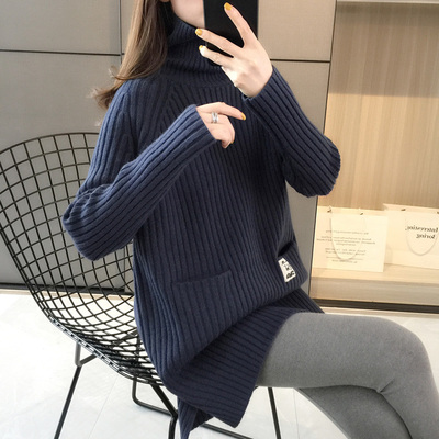 高领毛衣女秋冬加厚2025年新款软糯中长款慵懒风宽松外穿打底衫女