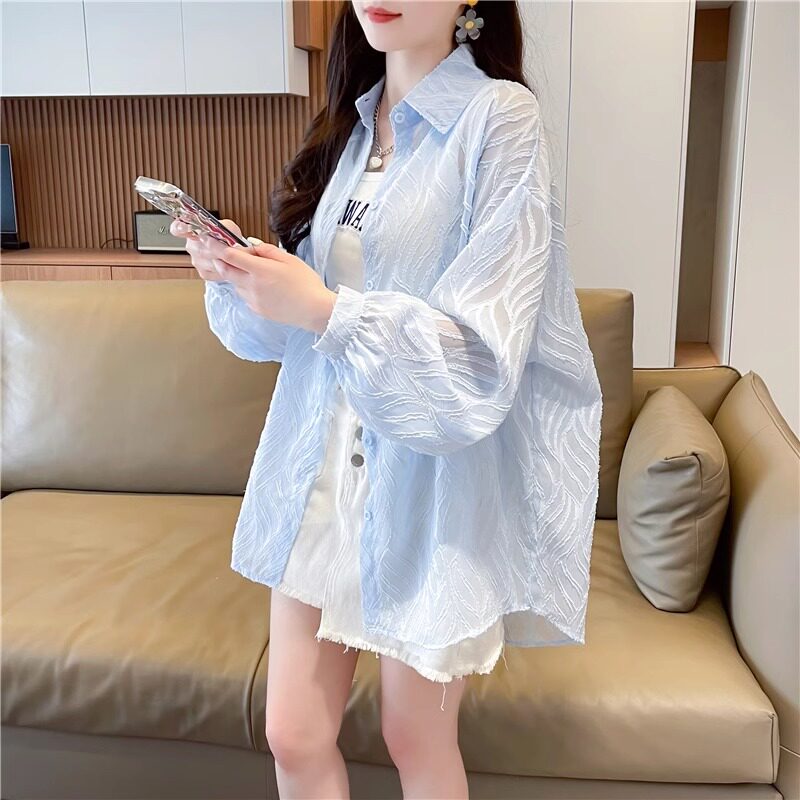 冰丝防晒衣女夏季薄款2026新款宽松大码胖mm长袖雪纺衬衫外套上衣