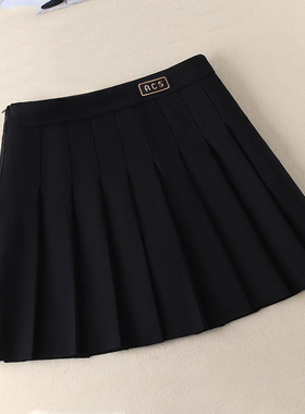 黑色西装半身裙女夏季薄款2025新款时尚a字短裙高腰显瘦百褶裙子