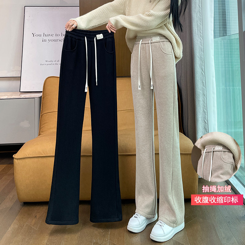 雪尼尔阔腿裤女秋冬加绒2025新款高腰显瘦垂感大码休闲微喇叭裤子