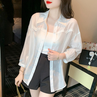 白色雪纺防晒衣女夏季薄款2026新款百搭宽松显瘦衬衫开衫外套上衣