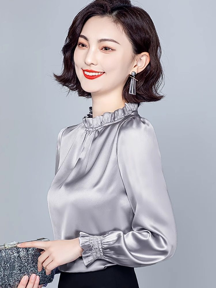 雪纺衬衫女长袖春秋季2025新款设计感小众时尚洋气内搭打底衫上衣