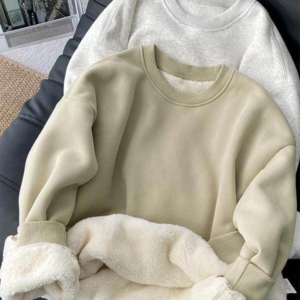 圆领卫衣女秋冬季加绒加厚2025新款时尚洋气宽松慵懒风小个子上衣