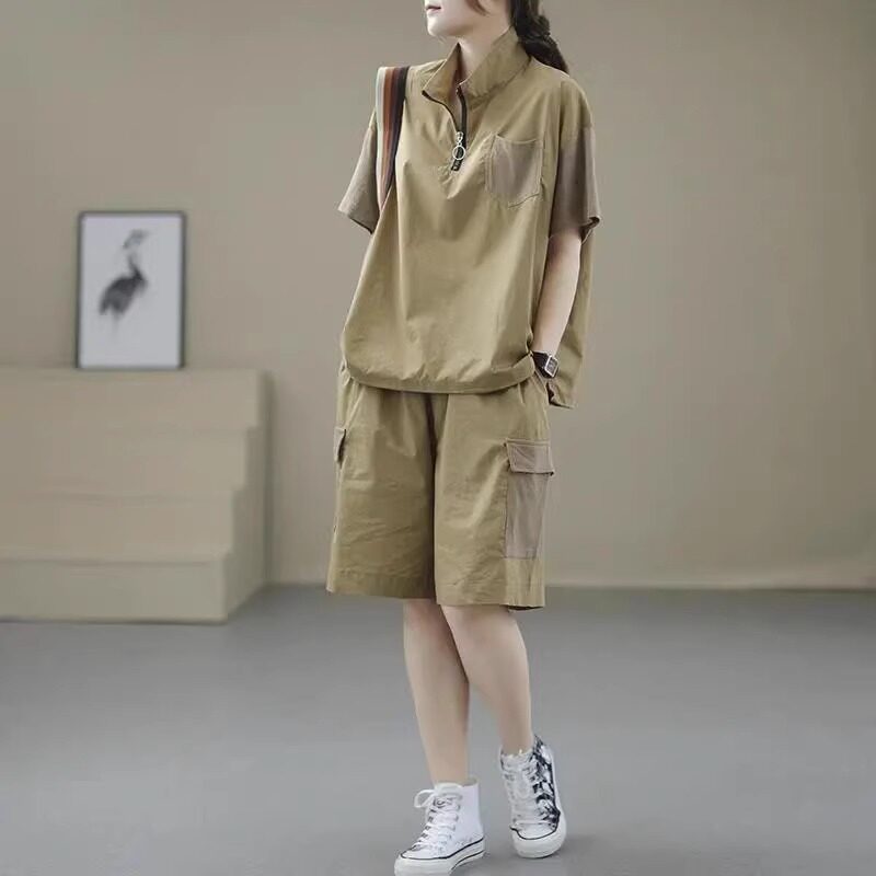 纯棉休闲运动套装女夏季薄款2026年新款洋气短袖t恤阔腿裤两件套